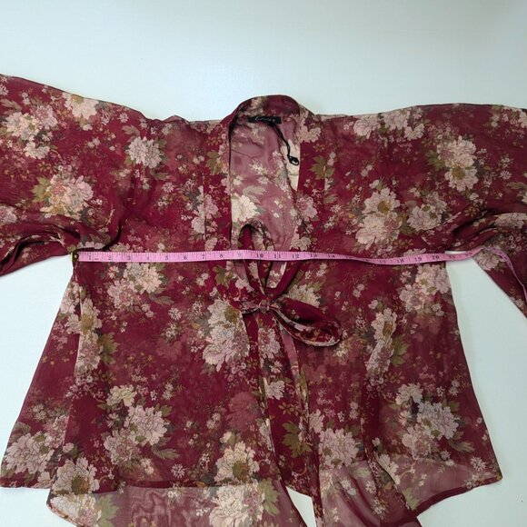 Cecico Size Medium Burgundy Floral Sheer Wrap - Picture 10 of 15